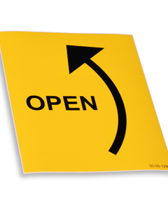 Piktogramm: OPEN mit Richtungspfeil links
